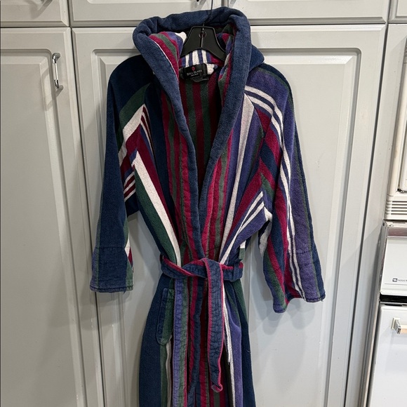 bill blass Other - BILL BLASS Terry Cloth Vintage Striped Hooded Bathrobe belt & pockets 3/4 sleeve